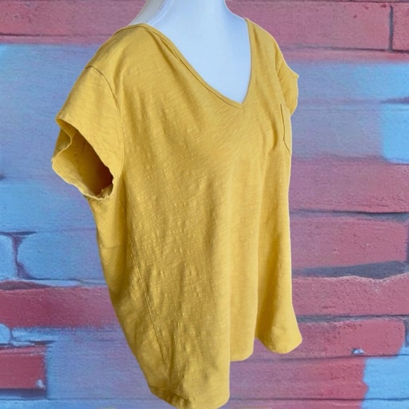 Mustard V-Neck Short Sleeve Women's Top - Picture 3 of 13